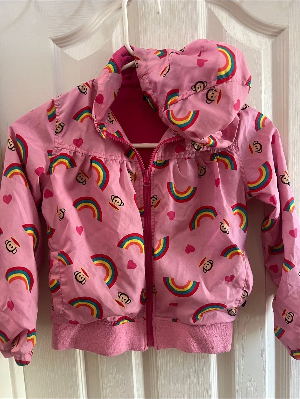 Paul Frank Pink Rainbow & Monkey Hooded Jacket sz 6
